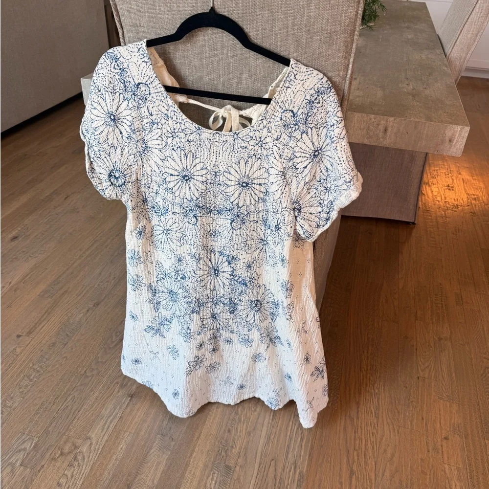 White Floral Free People Sz Medium Dress - Blue Print - Picture 1 of 3